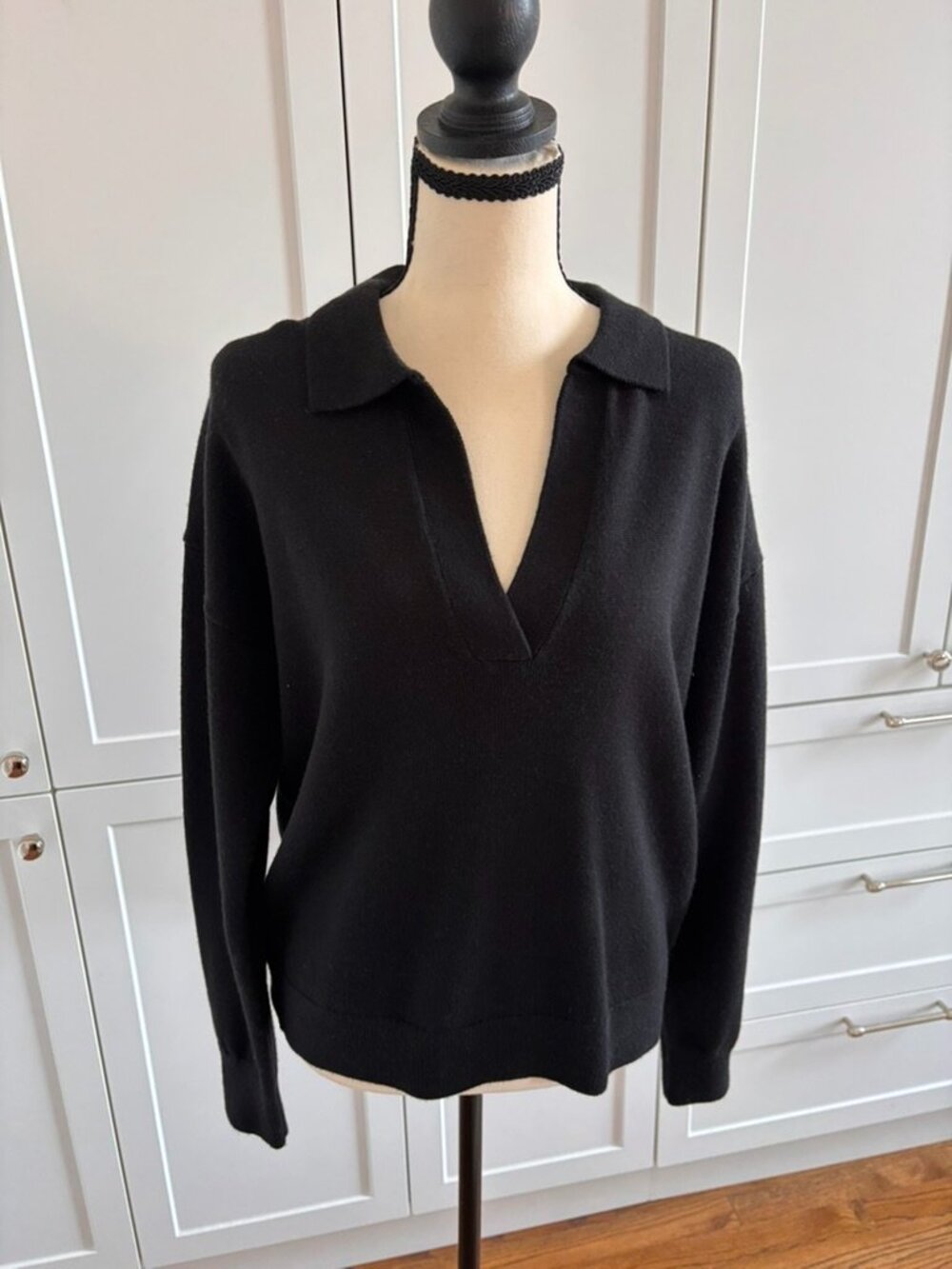 Aritzia Wilfred Black Wool Polo Sweater | Size S | Open Collar | FA24 | Worn Twi